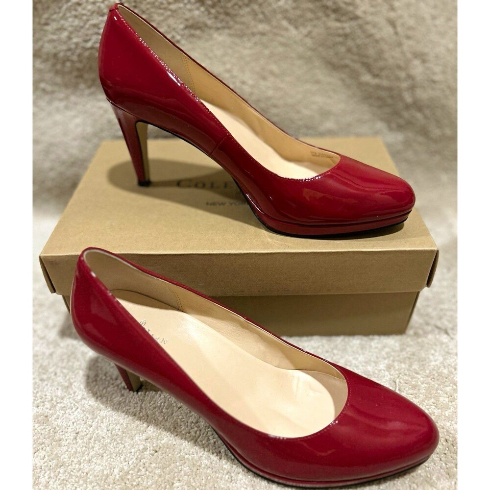 Cole Haan Women’s Size 9 Red Patent Leather Round Toe Slip-On Platform Pumps
